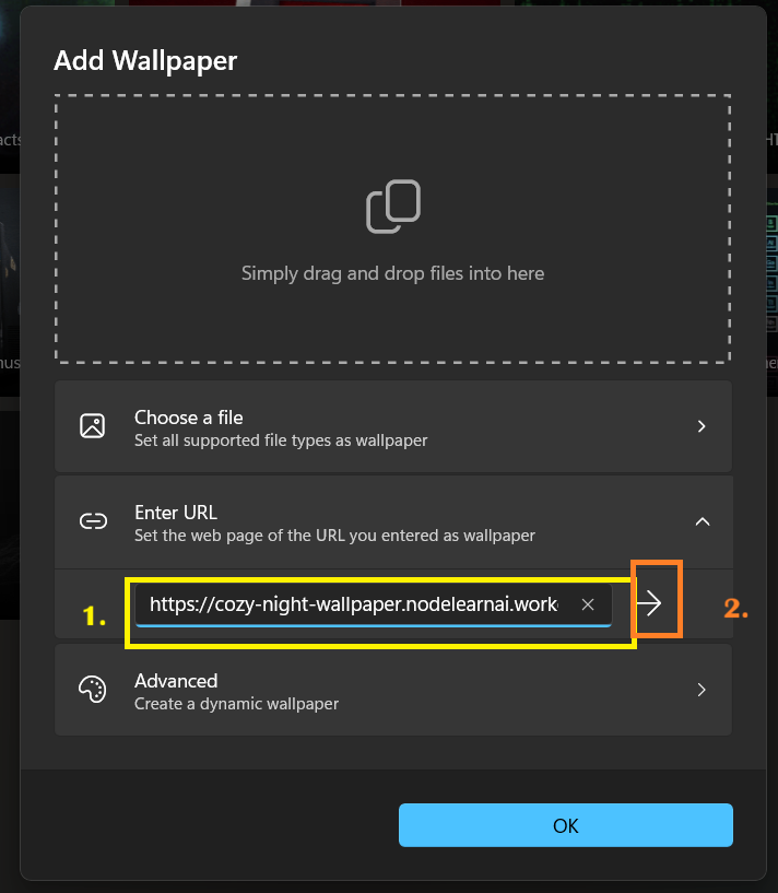 Adding a wallpaper URL in Lively Wallpaper