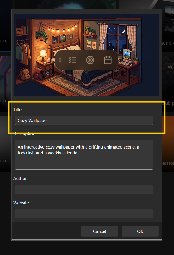 Renaming the wallpaper in Lively Wallpaper